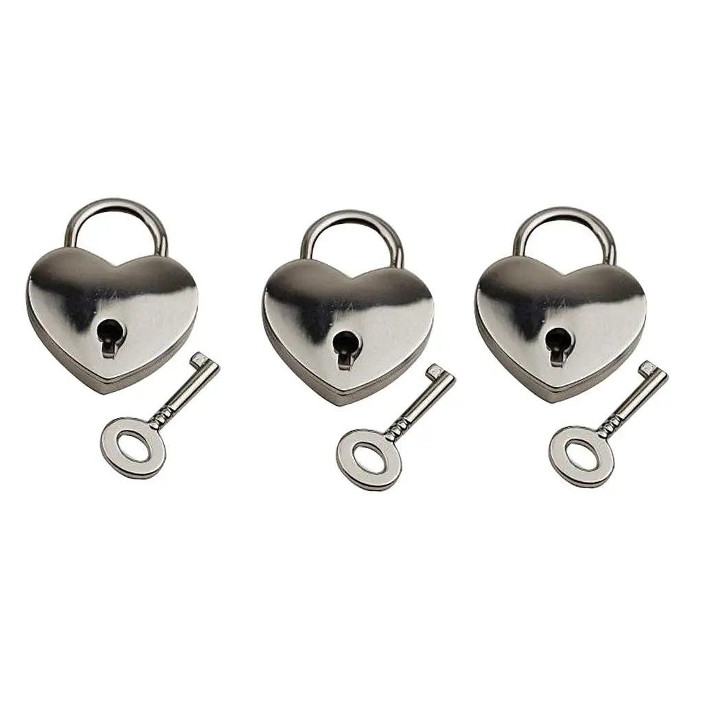 Silver Mini Heart Lock Set Vintage Antique Padlock Collection for Jewelry Box Diary and Gifts