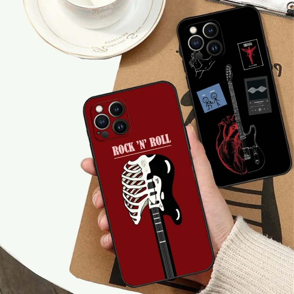 Electric Guitar Music Phone Case For Apple iPhone 15,14,13,12,11,XS,XR,X,8,7,Pro,Max,Plus,mini Silicone Black Cover