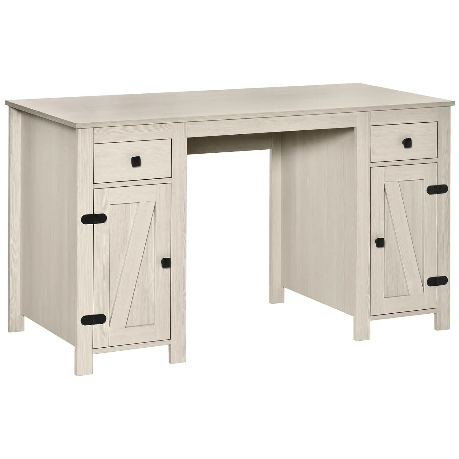 Farmhouse Computer Desk with 2 Drawers & Cabinets, Storage, Home Office, Cream White, Customized