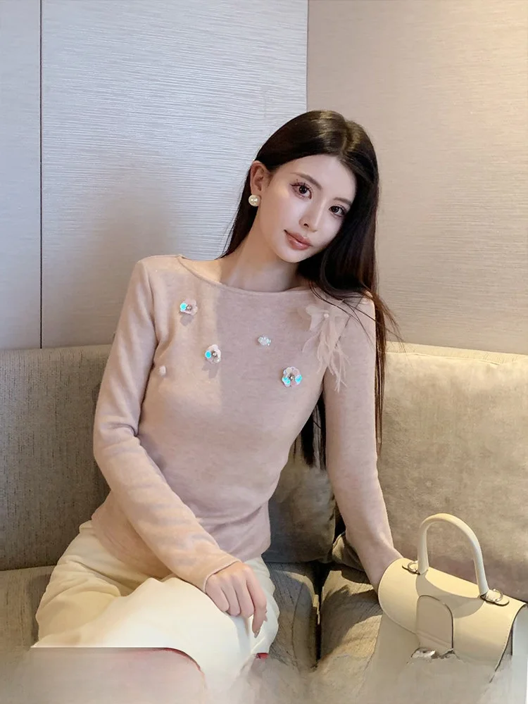 

Розовый вязаный облегающий базовый топ irt, женский дизайн, внутренняя одежда, новый топ для поездок на работу, простой Sle, полиэфирное волокно