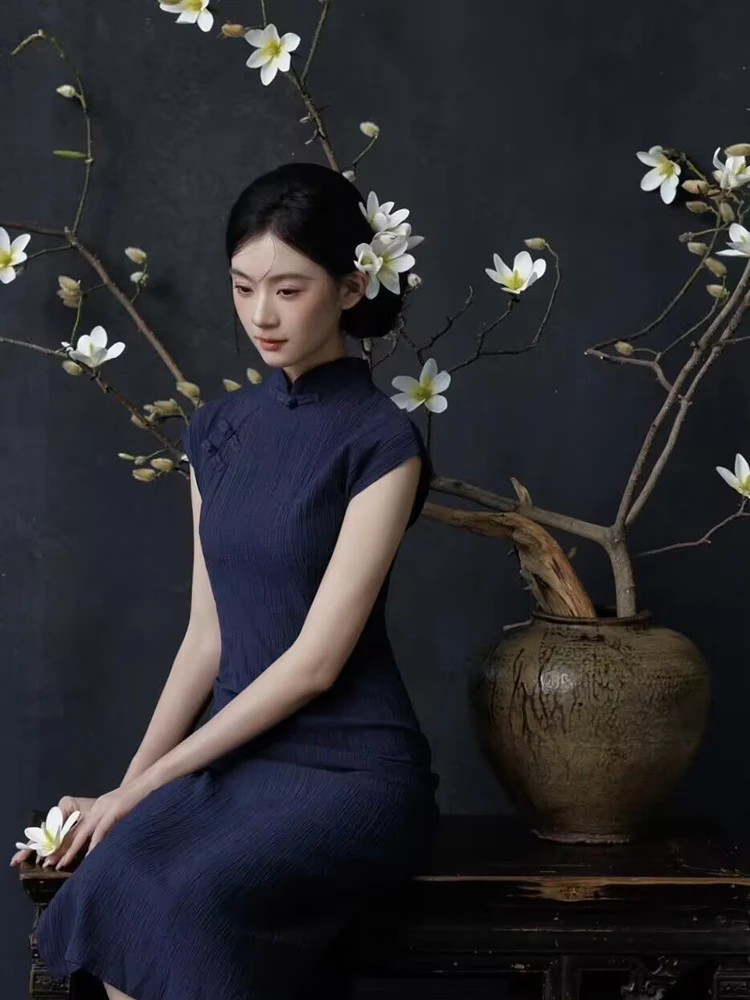 

Новый синий костюм для фотосъемки в студии, для портретной и художественной фотографии, в новом китайском стиле, традиционная этническая одежда для женщин