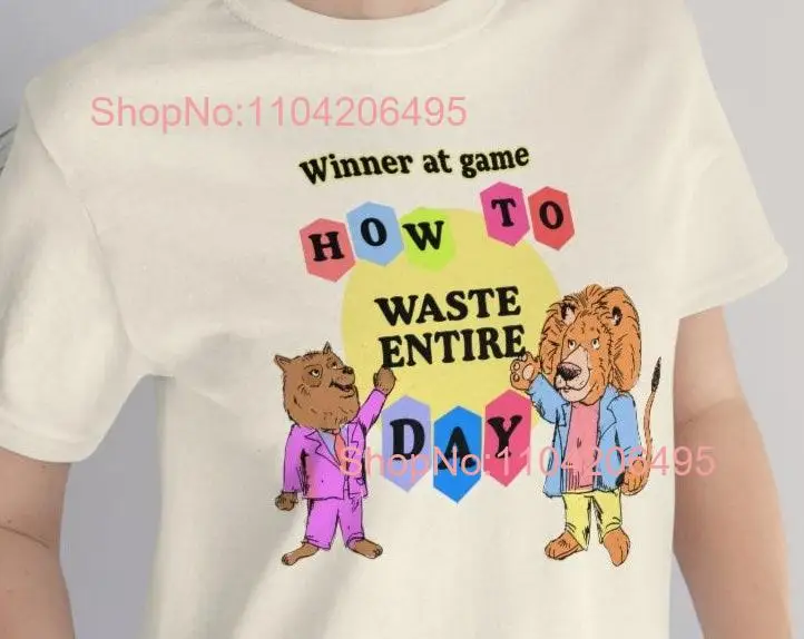 Waste entire day shirt Vintage drawn 80s cartoon meme Offensive Weirdly specific Productive Strange tee