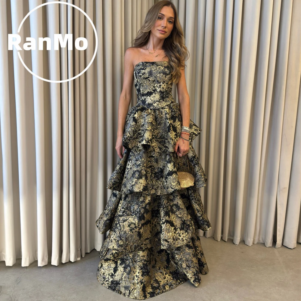 Ranmo Maßgeschneidertes 2027 A-Linien-Abendkleid Elegantes Trägerloses Stufenkleid Plissiertes Jacquard-Formelles Partykleid Vestido De Festa