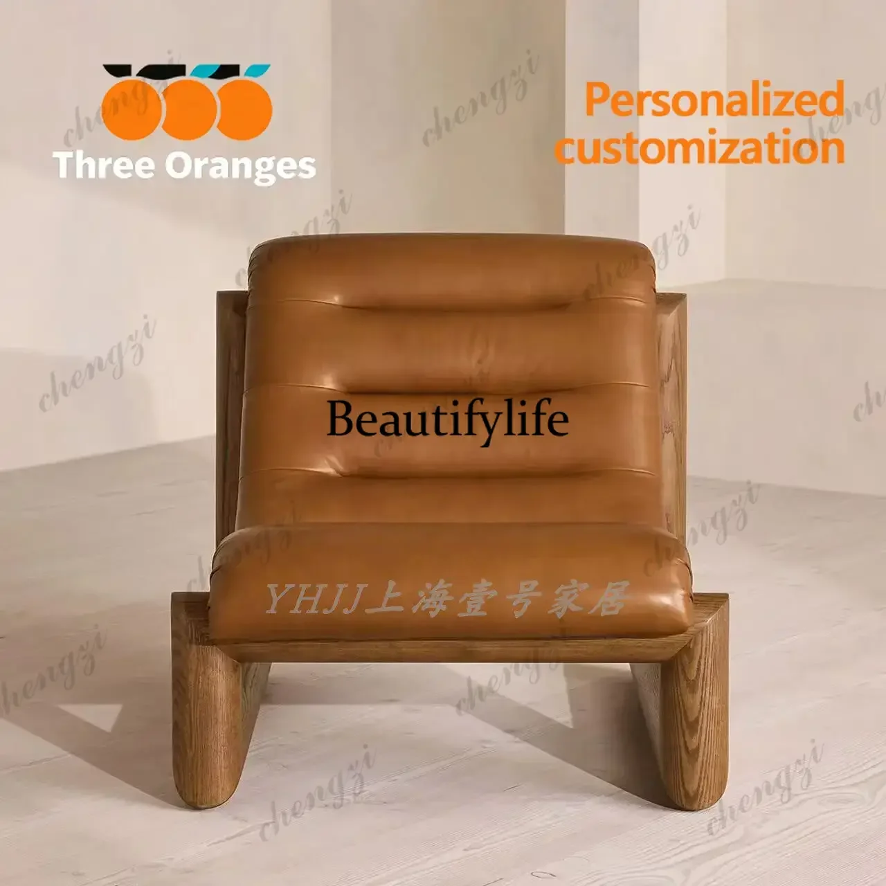 M45 Nordic light luxury solid wood single sofa chair designer homestay living room reclining chair leisure chair