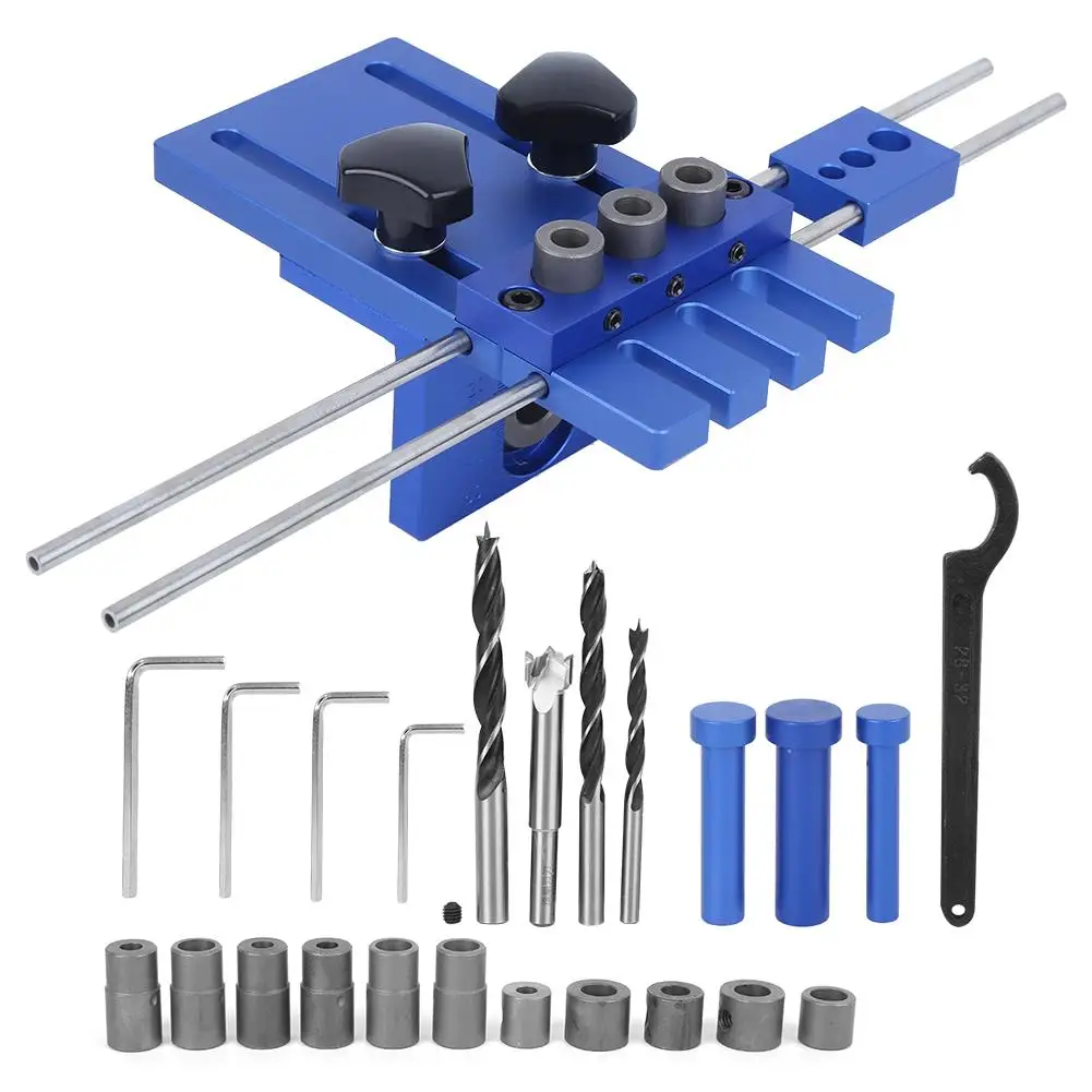 

3in1 Aluminum Alloy Woodworking Hole Opener Punch Positioning Drill Guide Locator Tool for Accurate Wood Drilling