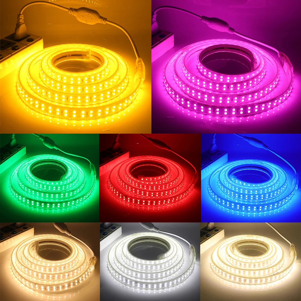 Dimmable 220V LED Strip Light Dimmer/Switch 180LED Red Blue Green Yellow Warm White Waterproof Flexible Lamp EU Power Home Decor