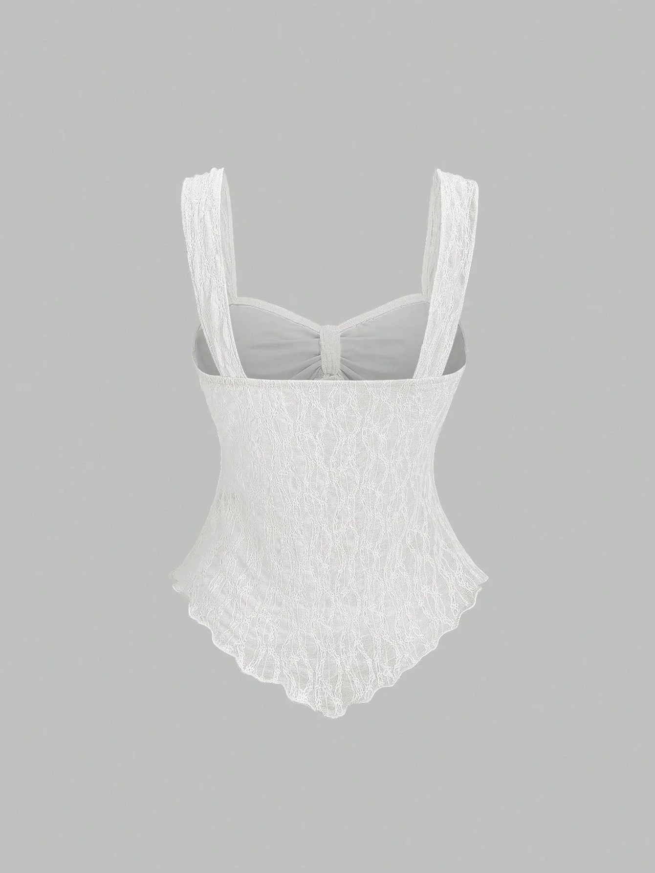 Französische einfarbige Spitzen-Jacquard-Camisole-Weste mit Schleifenverzierung, tailliertes kurzes Oberteil, sanfte und reine Stilweste. – Detail 10