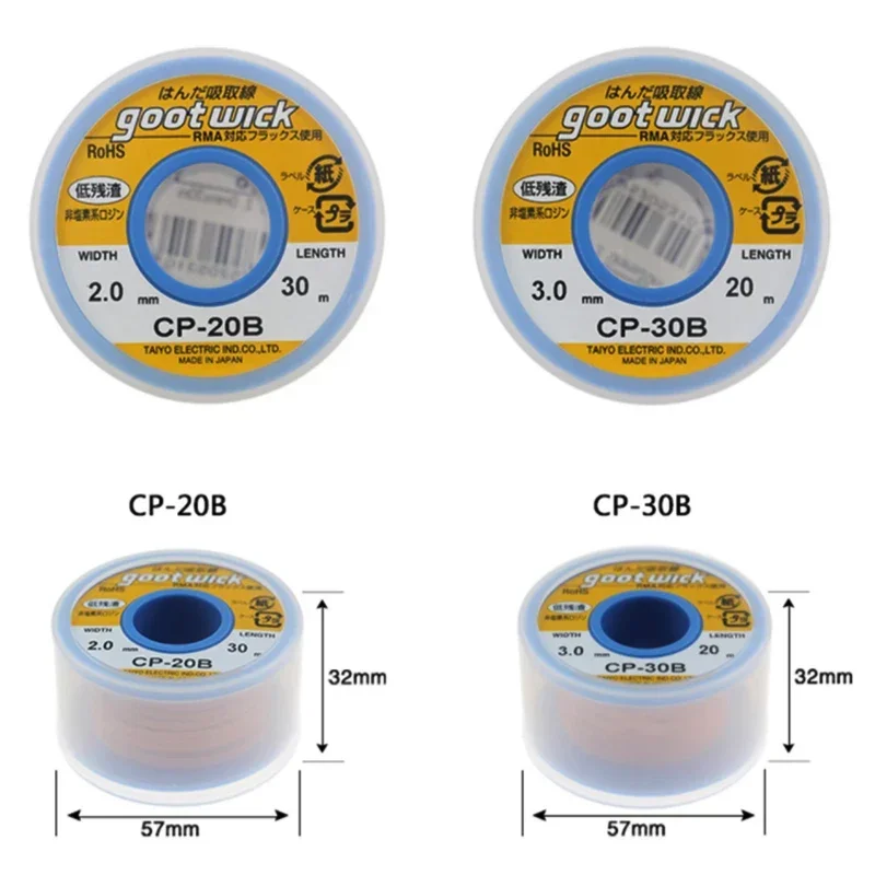 الأصلي CP30B GOOT ديسولديرينغ الفتائل جديلة الأسلاك النحاسية لحام مزيل بغا لحام الفتيل RoHs خالية من الرصاص MSDS أدوات لحام الجريان #4