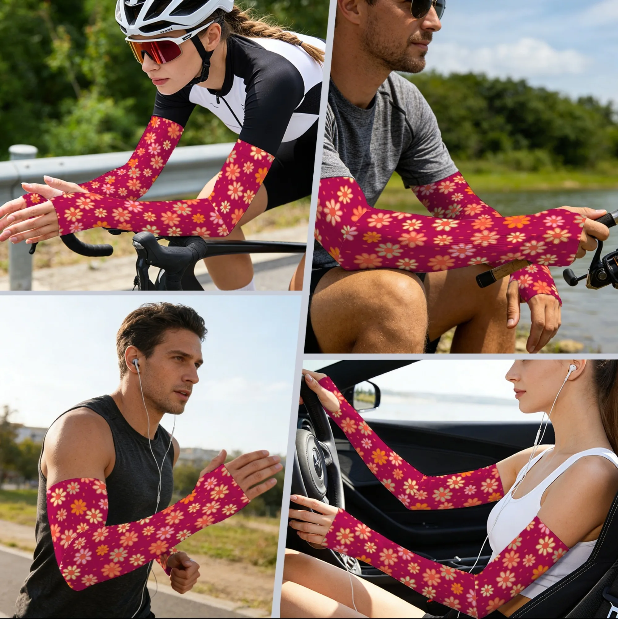 Rote Unisex-Armstulpen mit Blumenmuster, weiche und bequeme Ärmel für Outdoor-Laufen, Radfahren, Gartenarbeit, schützende Armstulpen