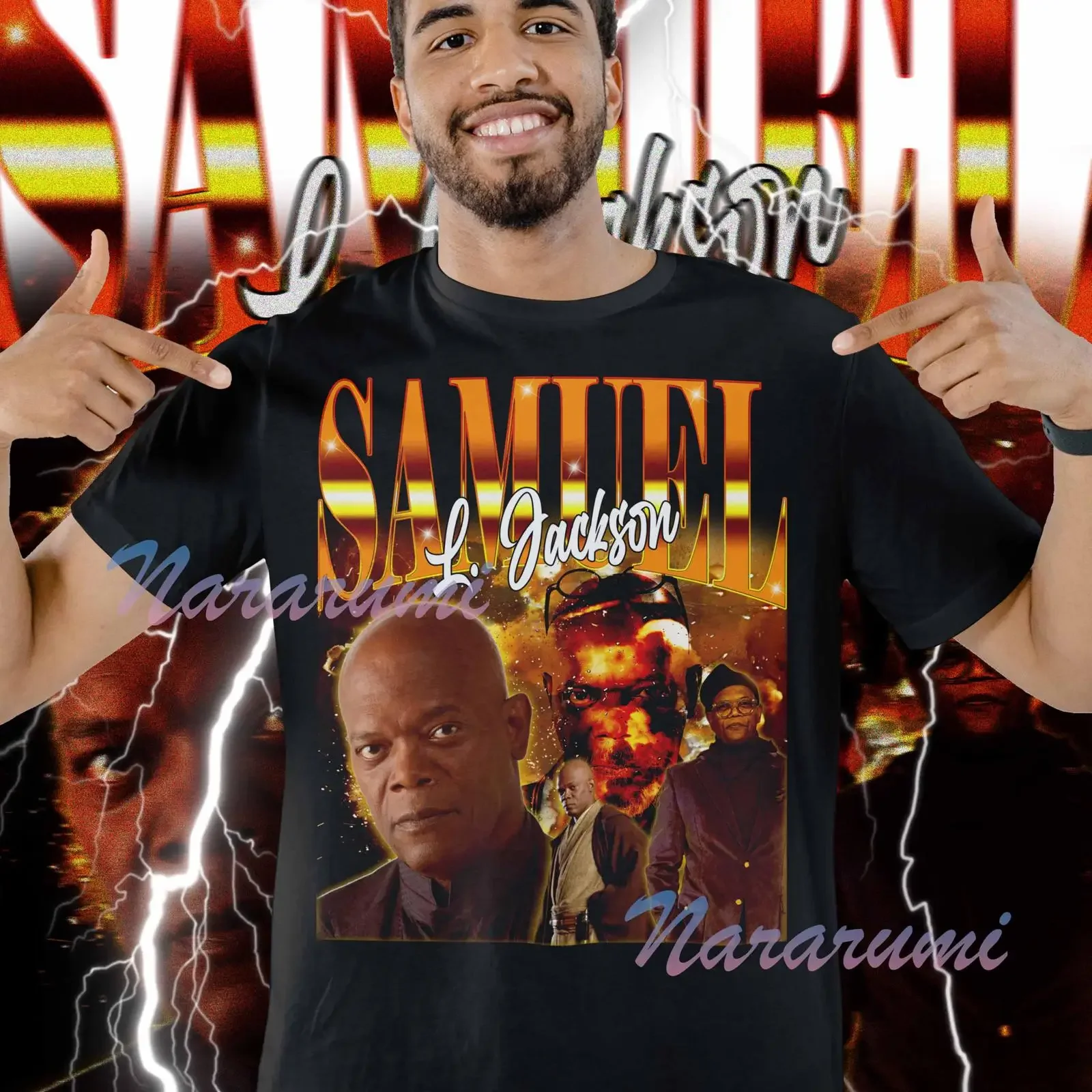 Retro Samuel L Jackson Bootleg T shirt Vintage Actor Print Casual Streetwear Cotton  vintage Washed Breathable Soft Slightly