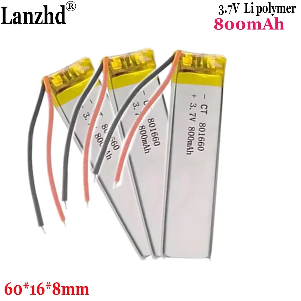 1-12pcs energy battery 3.7V 800mAH 801660 Polymer lithium ion battery for Water refill meter LED light emitting toy pedometer