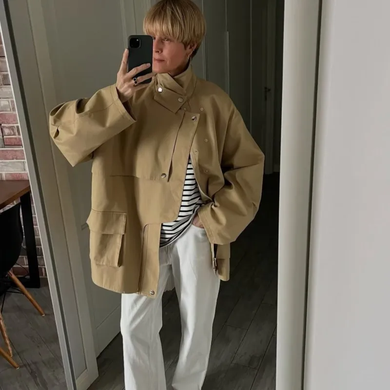 

NEW 2026 Autumn New Fashion Women's Trench Coat Simple Belt Long Sleeve Solid Color Lapel Windbreaker Jacket