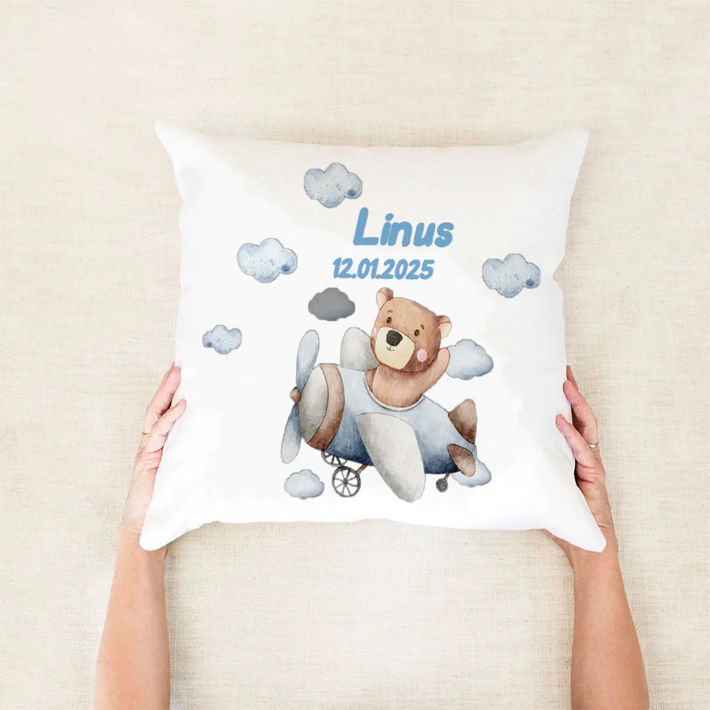 (أكياس الوسائد فقط) كيس وسادة مخصص باسم وتاريخ الميلاد، مناسب للاحتفال بعمودية أو حديثي الولادة، حوت لطيف