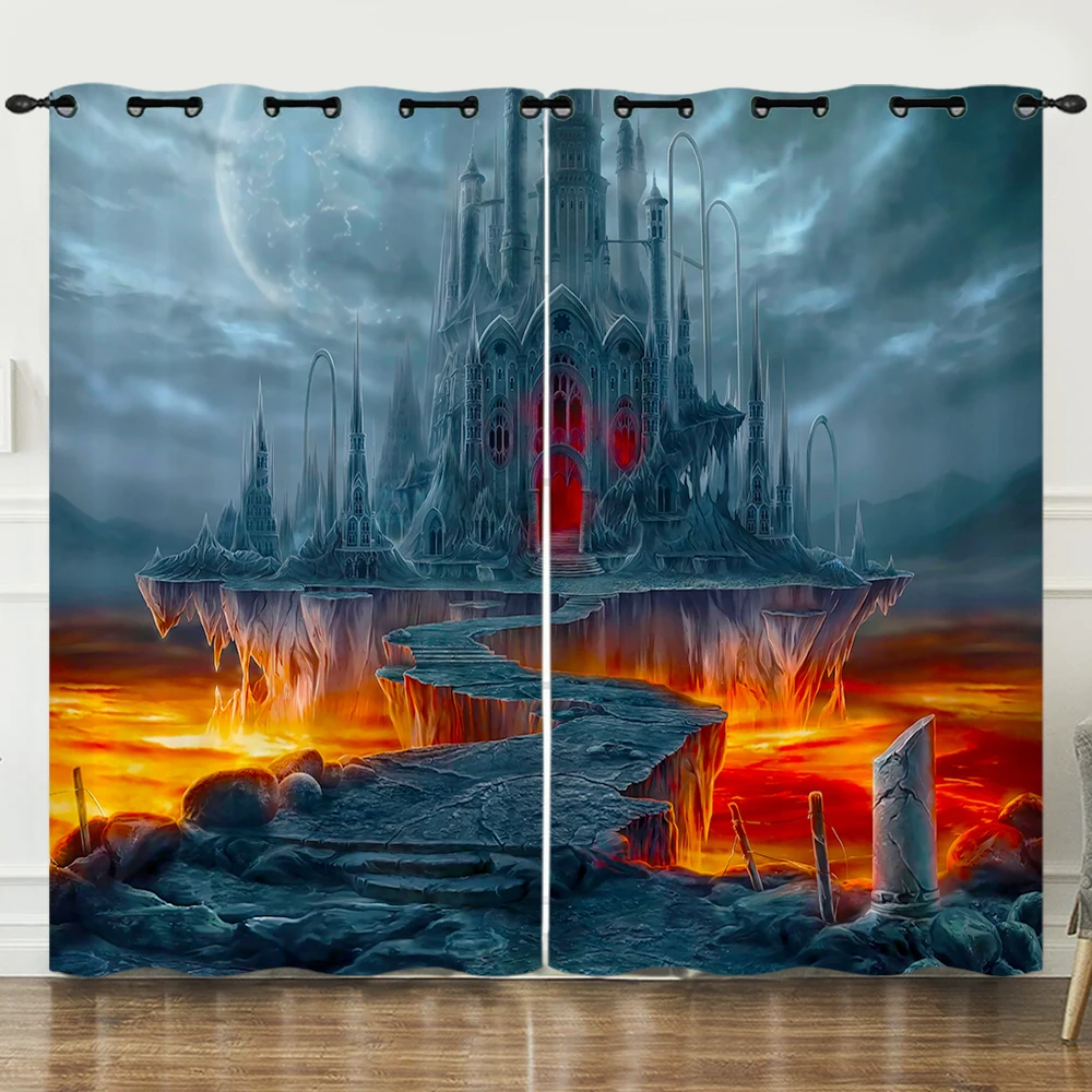 Castle Curtains Princess Castle Window Curtains for Bedroom Living Room for Kids Boys Girls Fantasy Cartoon Art Decor Window