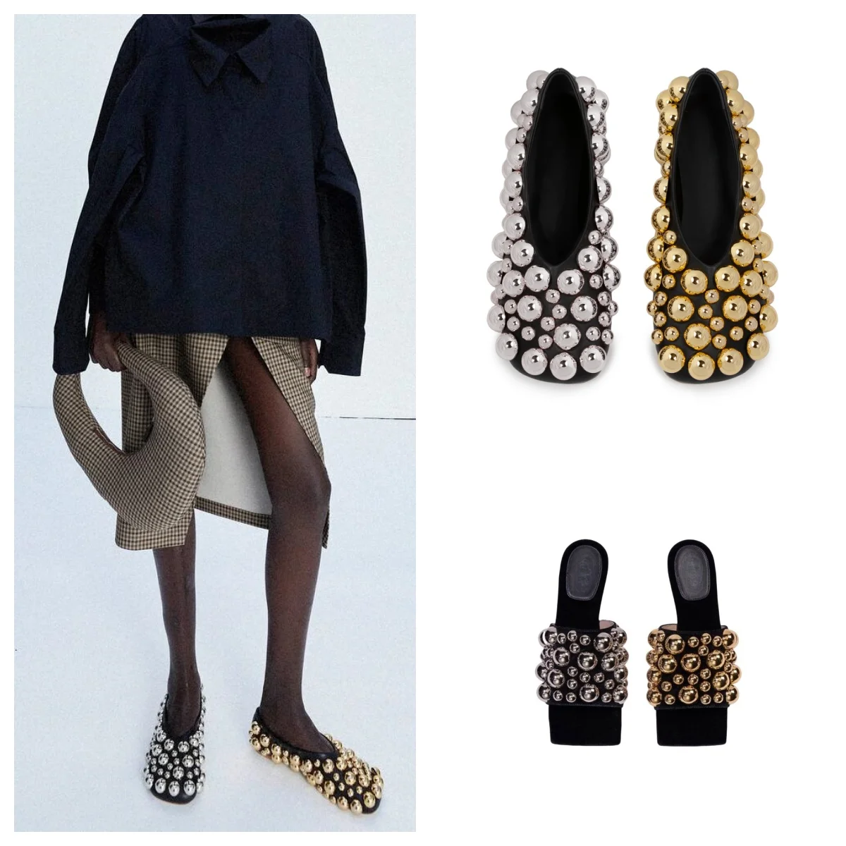 

Женские весенне-летние универсальные тапочки на плоской подошве с заклепками и квадратной головкой, французский комплект Baotou с неглубоким носком, одинарные туфли