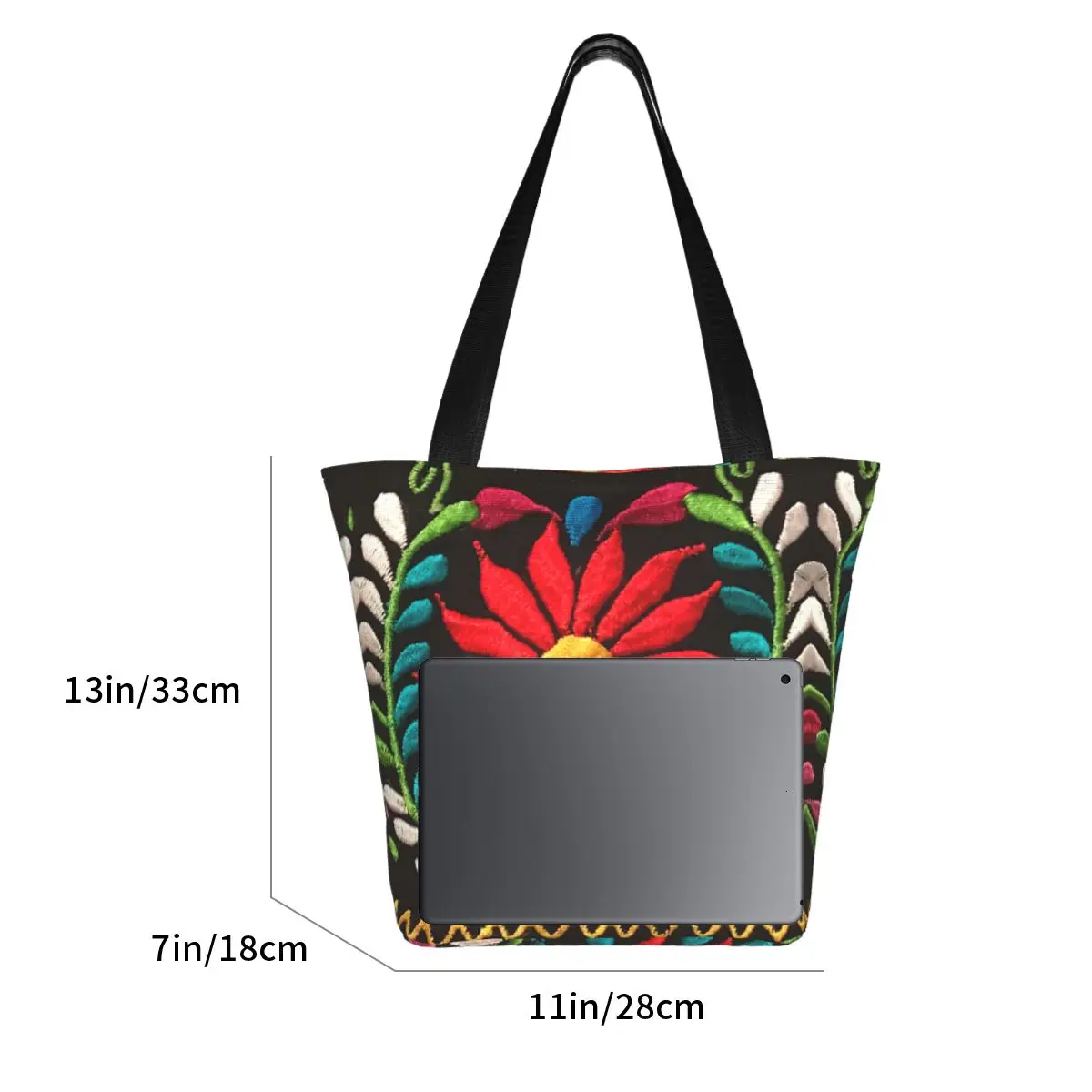 Mexican Spanish Embroidery Flowers Tote Shopping Bags Recycling Canvas Shoulder Shopper Traditional Textile Flowers Handbag