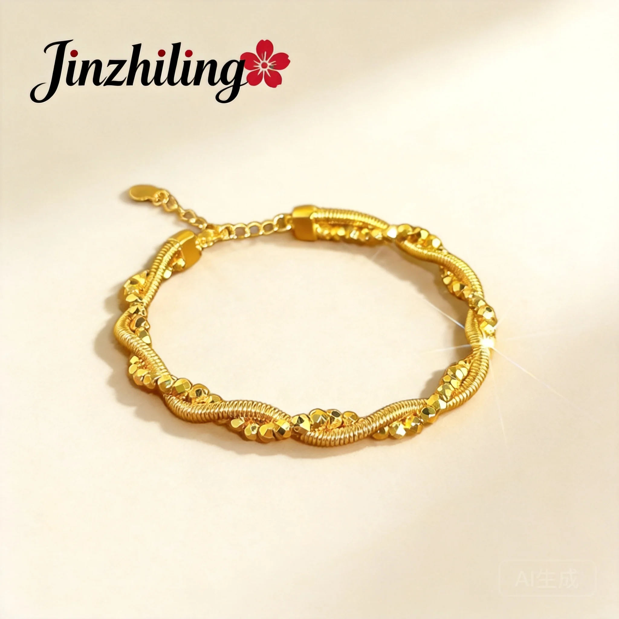 

Chinese Style Lucky Wealth Attracting Sand Gold Twisted Shiny Crushed Gold Bracelet Adjustable Bangle For Women Fortune Blessing