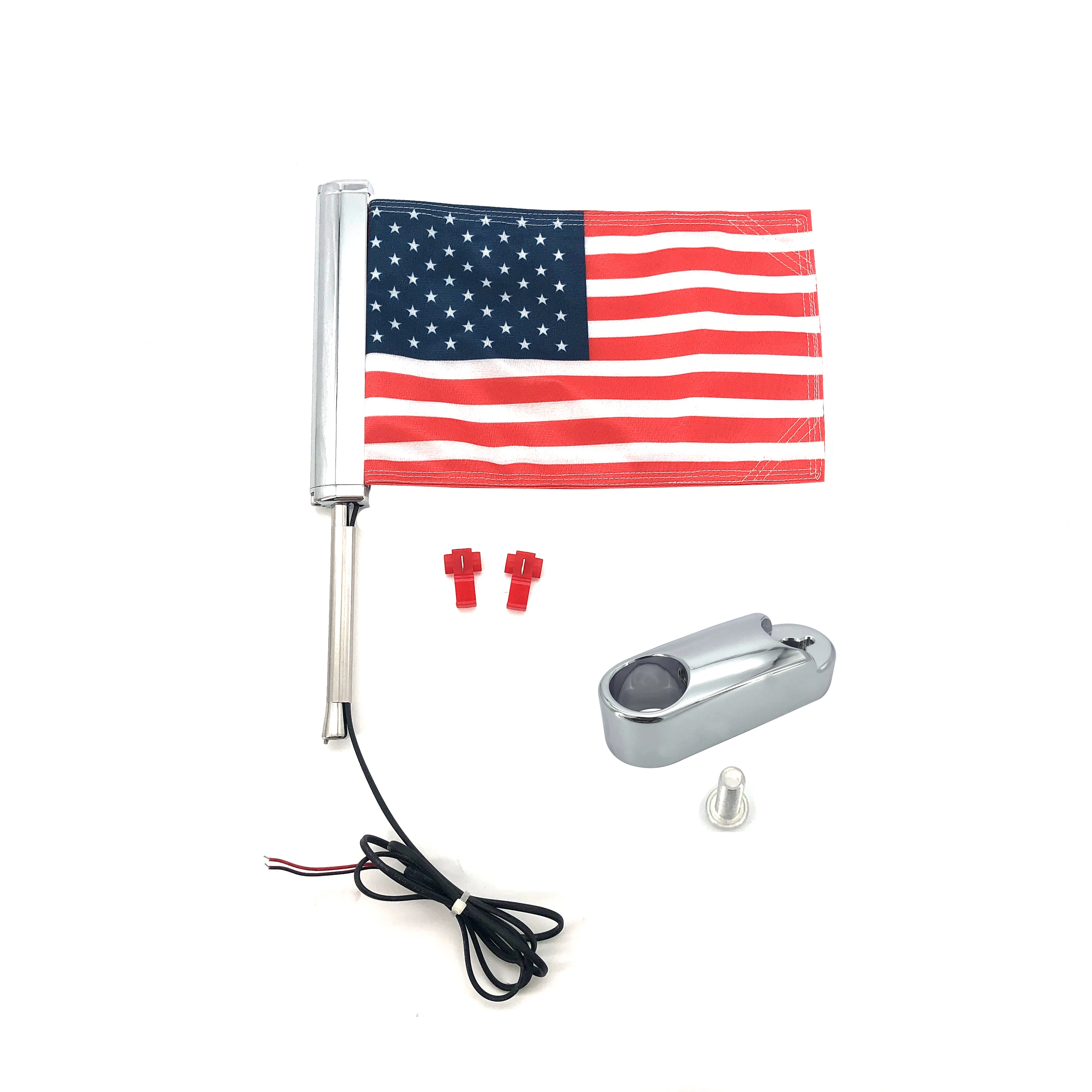 Suitable For Honda Indian Yamaha BMW Motorcycle Rear Roof Luggage Rack Flagpole American Flag LED Multi-Color Light Antenna