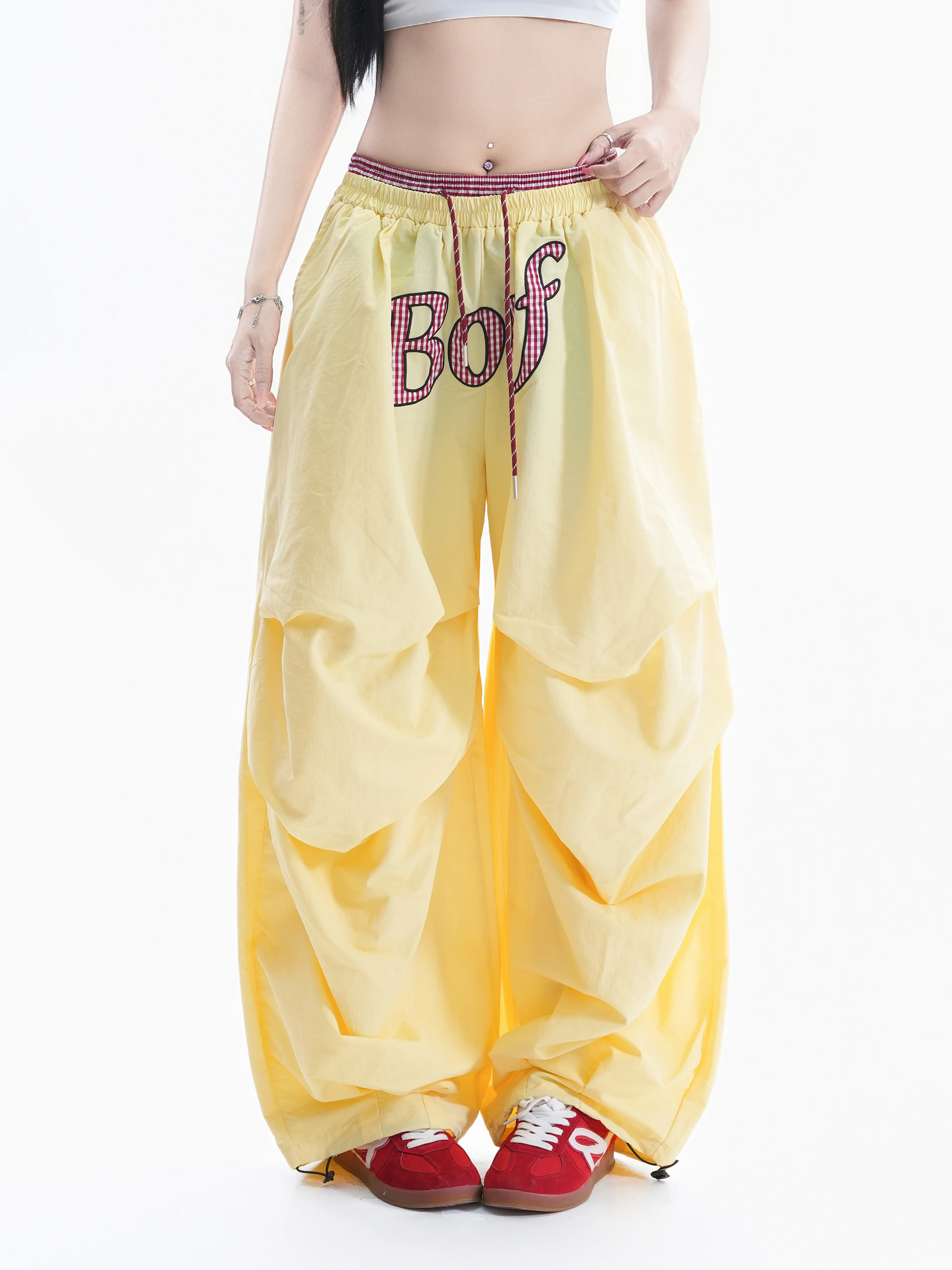 American Style Workwear Pants Women's Letter Print Drawstring Wide Leg Casual Pants Loose Fit Two Piece Suit