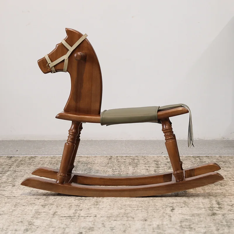Wabi Sand Wind Children's Solid Wood Rocking Horse Gift Children Adults Can Sit