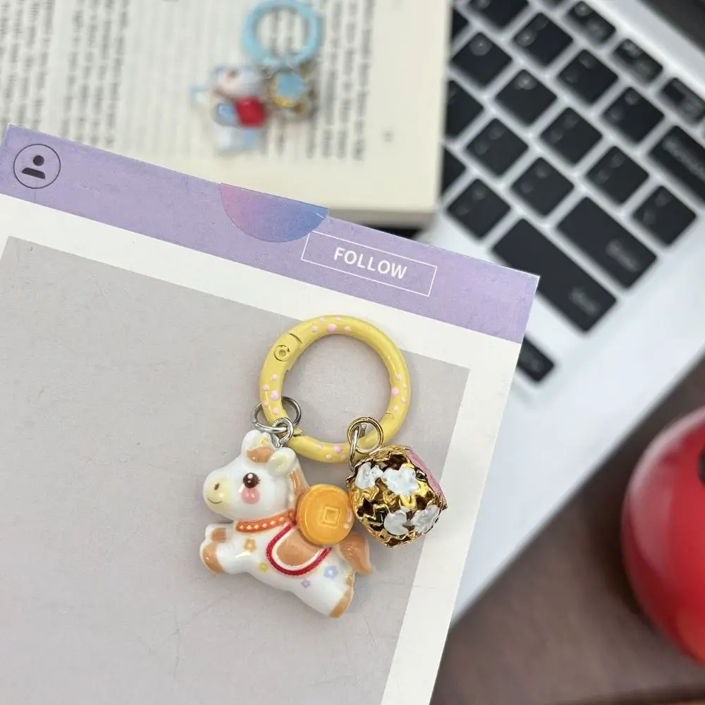 Cute Horse Year Keychain Chinese Style Traditional Cartoon Horse Bag Pendant Little God of Wealth Zodiac Horse New Year Keyring