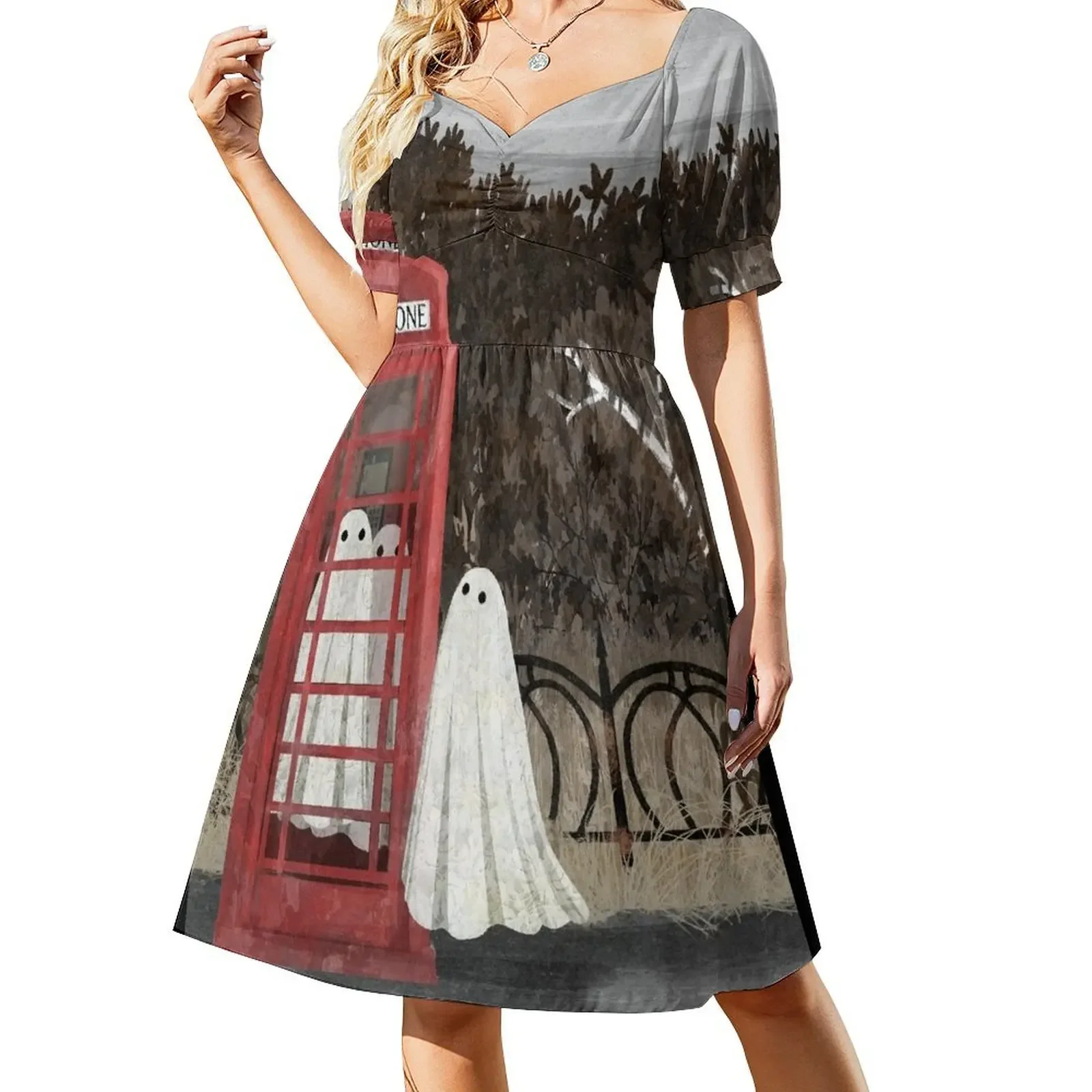 

There Are Ghosts in the Phone Box Again... Short-Sleeved Dress women clothes Dress woman women's clothing korea stylish Dress