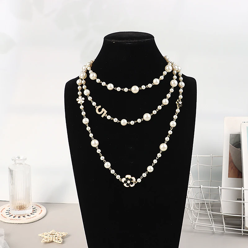 Classic Exquisite Pearl Long Sweater Necklace Fashion Lady Party Wedding Crystal Jewelry