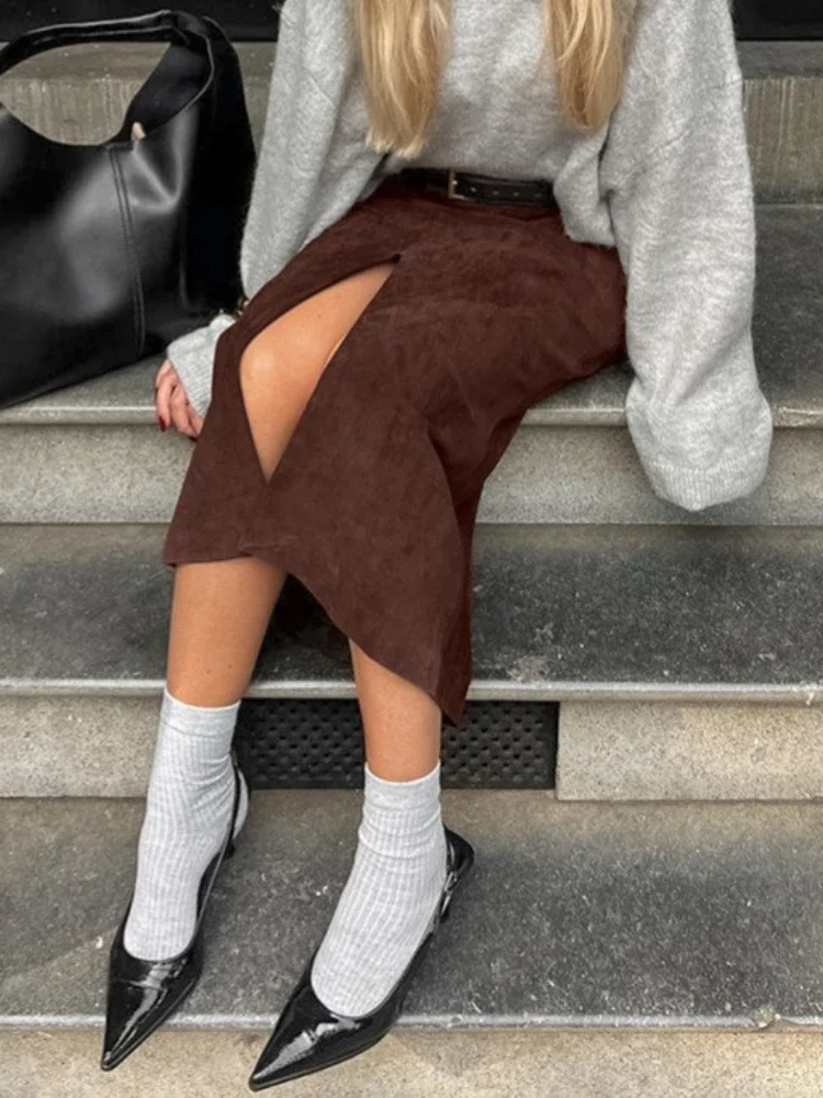 Solide Pendeln Mid-Länge Rock Für Frauen Hohe Taille Elegante Pendeln Halb-Slit Schlank Party Aussehen Kleidung weibliche Maxi Röcke