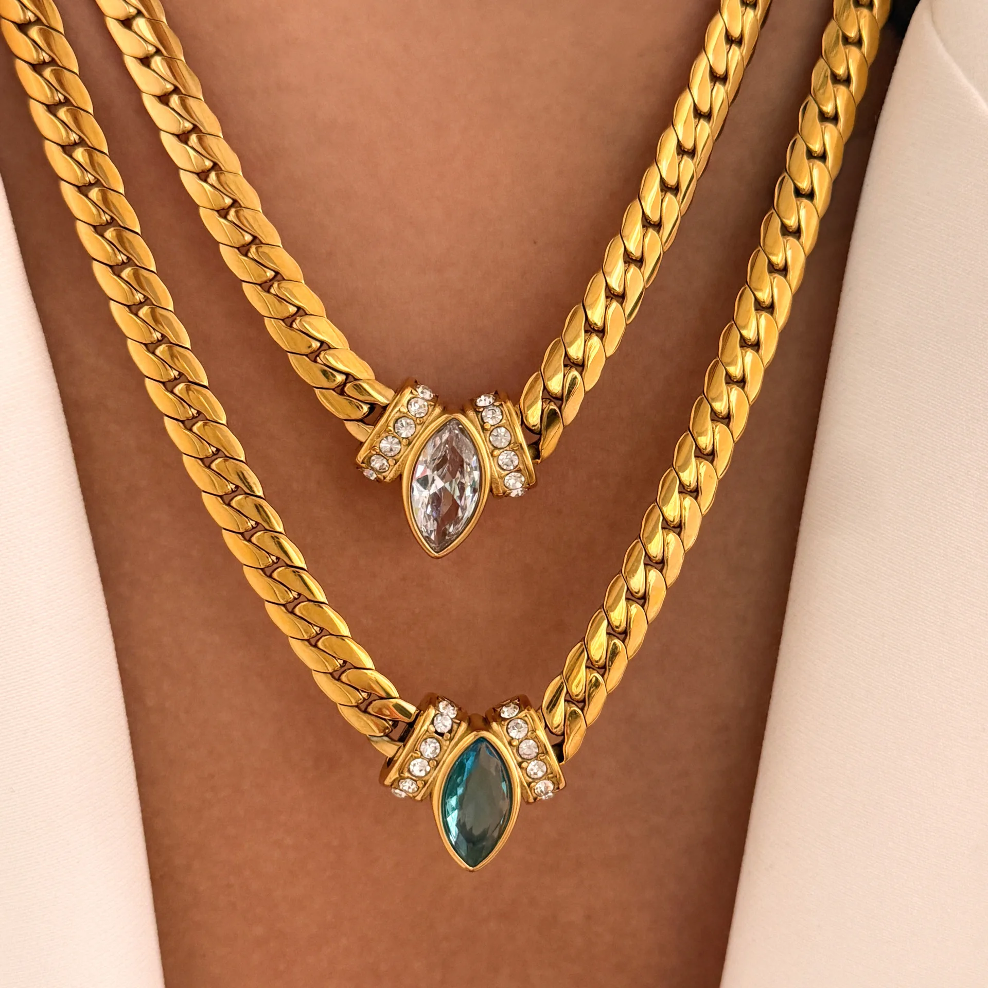 

Miranda Classic 18K Gold Plated Titanium Steel Luxury Vintage Chunk Braided Polish Zircon Necklace Fashion Dainty Layering Chain