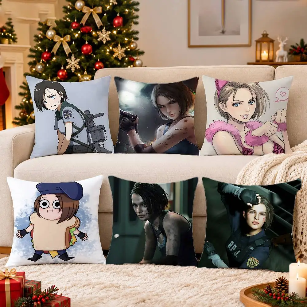 FOR Resident Evil Jill Valentine 45x45cm Square Cushion Cover Cartoon Print Decorative Throw Pillow Case for Couch Bed Car Home