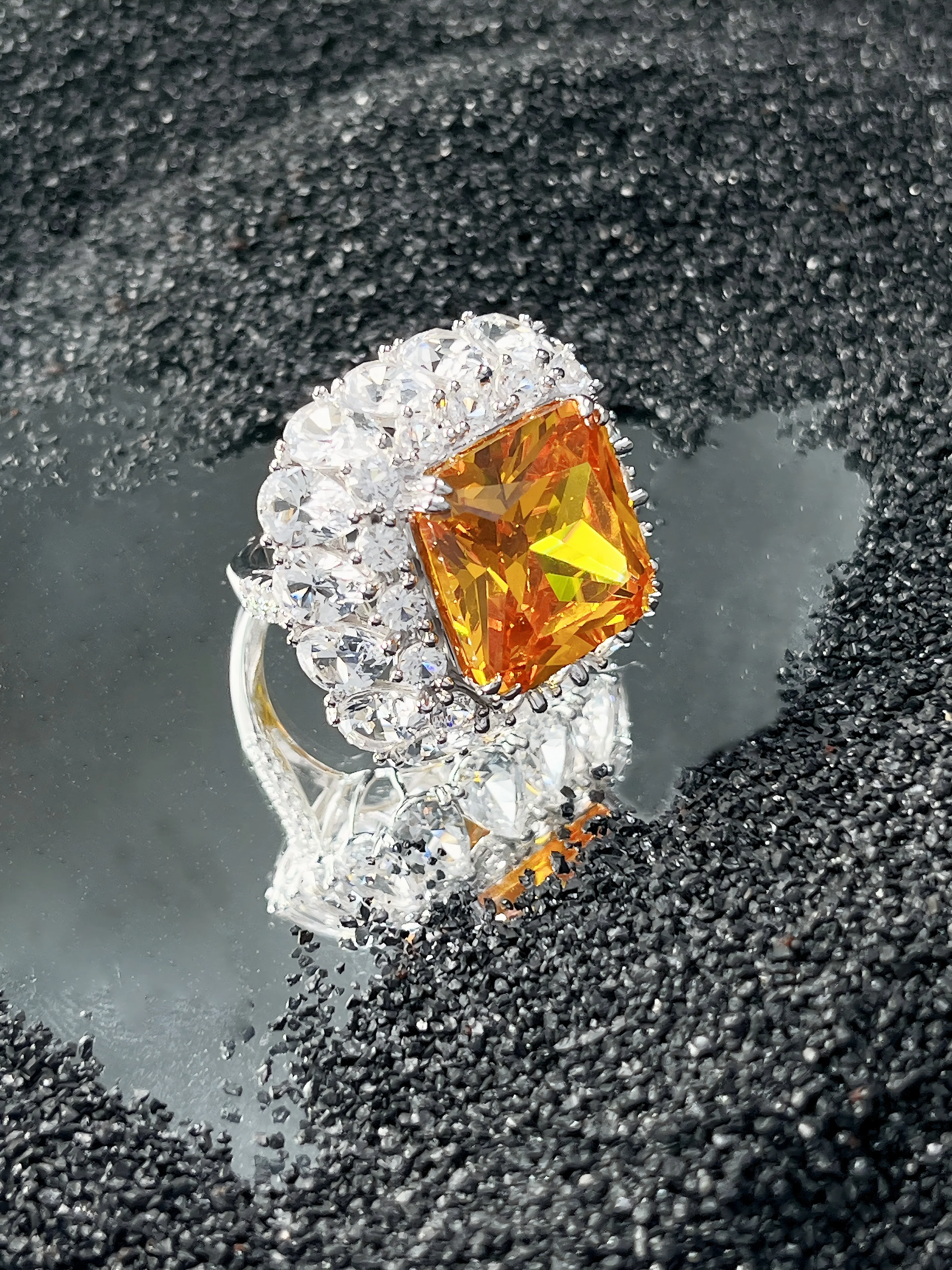 

S925 Silver Ho Set with Gold-Plated Yellow Zirconia Rings Fashion Luxury Cross-Border Jewelry for Europe & United States