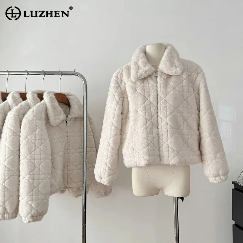 LUZHEN-Manteau en Fourrure à Revers pour Femme, Veste Épaisse Chaude et Décontractée, Vêtement de Haute Qualité, Élégant, Très Tendance, Hiver 2024, 2277