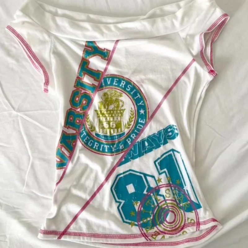 

Summer Y2K retro millennium fashion trend women's T-shirt American dopamine print casual slim fit women's top Harajuku style emo