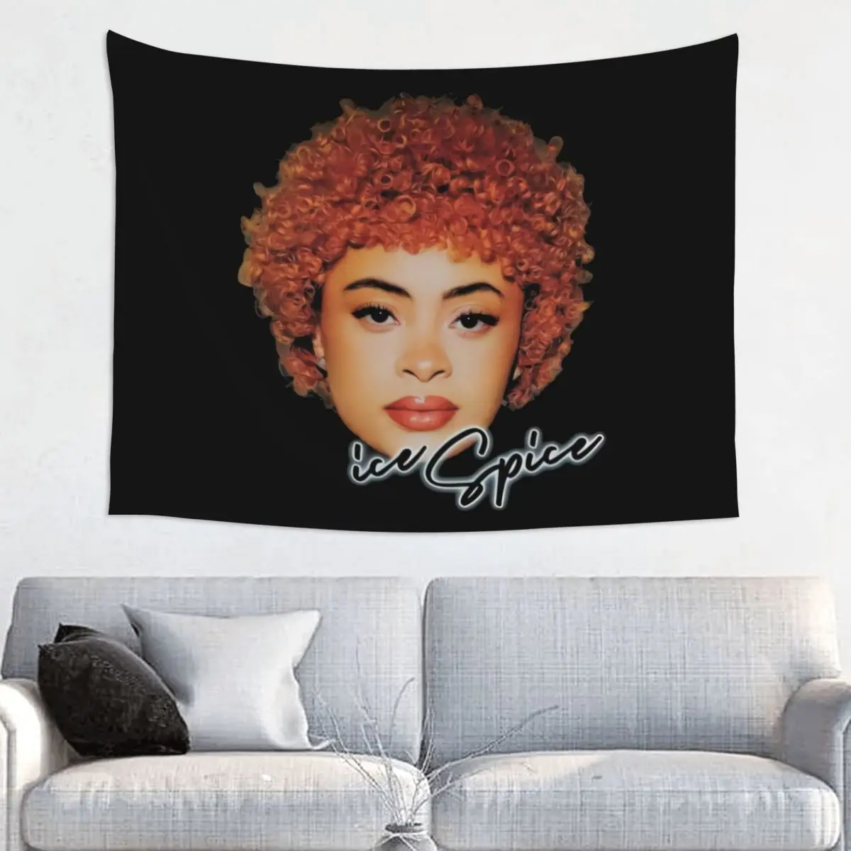 Custom Ice Spice Big Face Hiphop Music Rap Tapestries for Living Room Hippie Wall Hanging Tapestry Home Decor