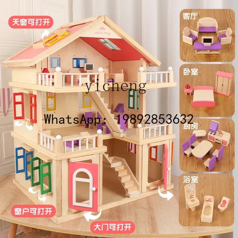 AF Simulação infantil Villa House Play House Toy Castelo de princesa de menina de madeira