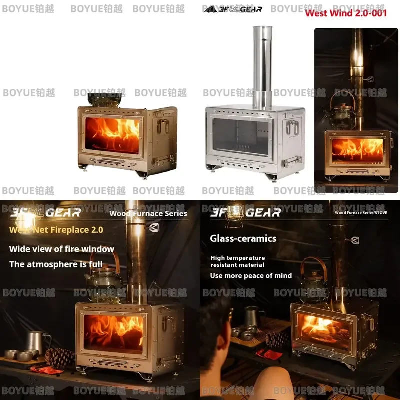 3F UL GEAR Firewood Stove Xifeng Fireplace 2.0 Fire-viewing 304 Stainless Steel Oven Winter Outdoor Camping Tent Cooking