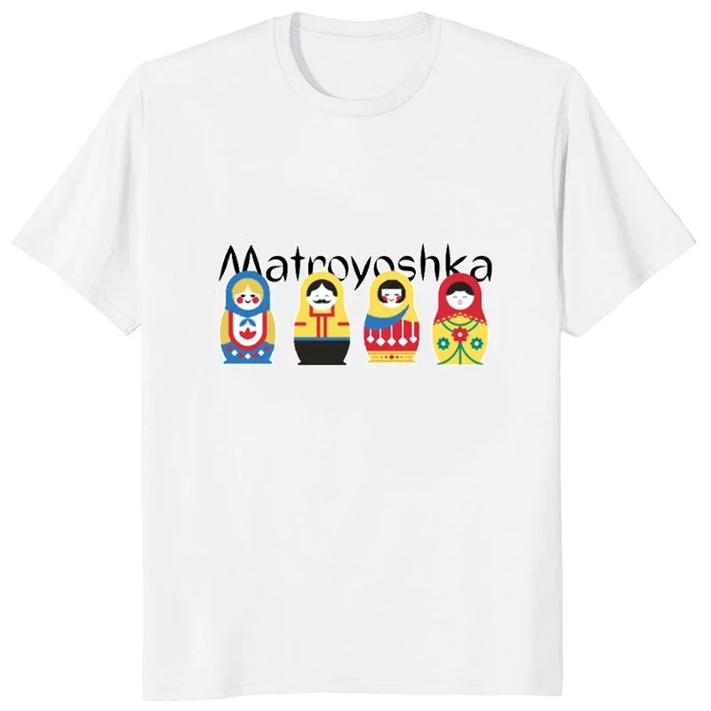 Streetwear Funny Matryoshka Doll Printed Cartoon T-shirt Vintage Russia Souvenir Graphic T Shirt Hipster Loose Hip Hop Man Tees