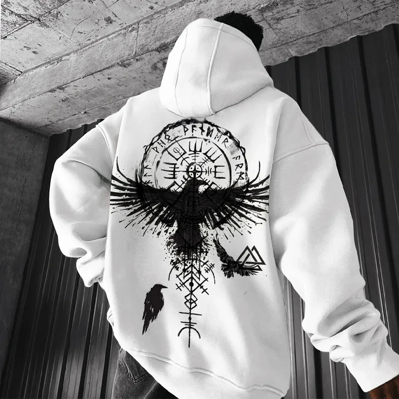 Viking Totem Printed Hoodie Cotton Fleece Men's Loose Casual Eagle Super Cool Hoodie Personal Hoodie Men's Hoodie Sweatshirt