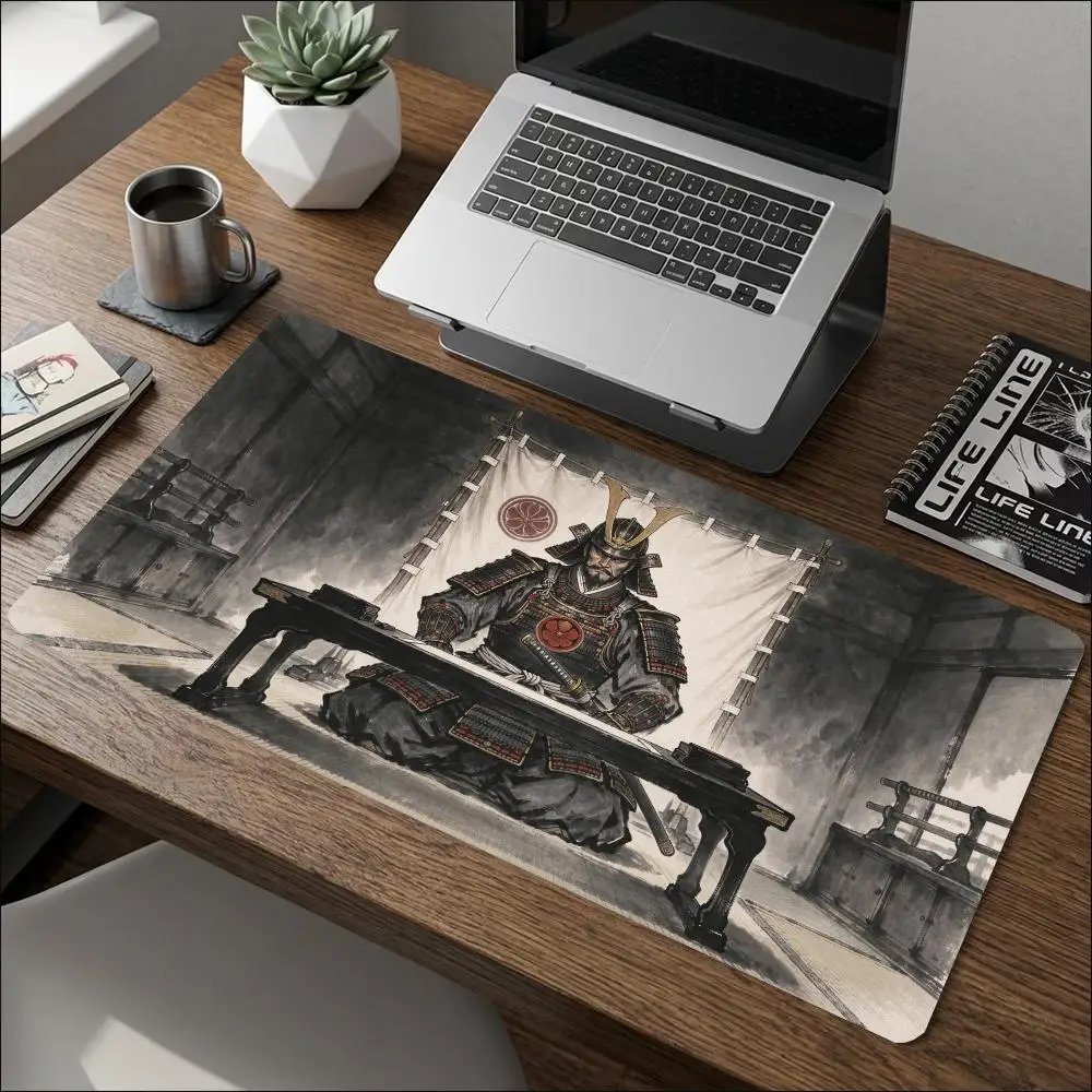 Ancient Japanese Samurai Table Mat Smooth Cloth Surface Thick Rubber Smooth Glide For Vintage Gaming Dorm