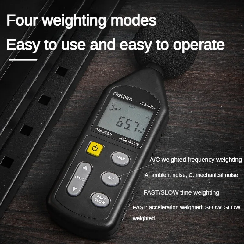 Deli Hand-Held Digital Sound Level Meter Noise Tester Sound Detector 30-130db Met Ac Gewogen Audio Sound Level Detector