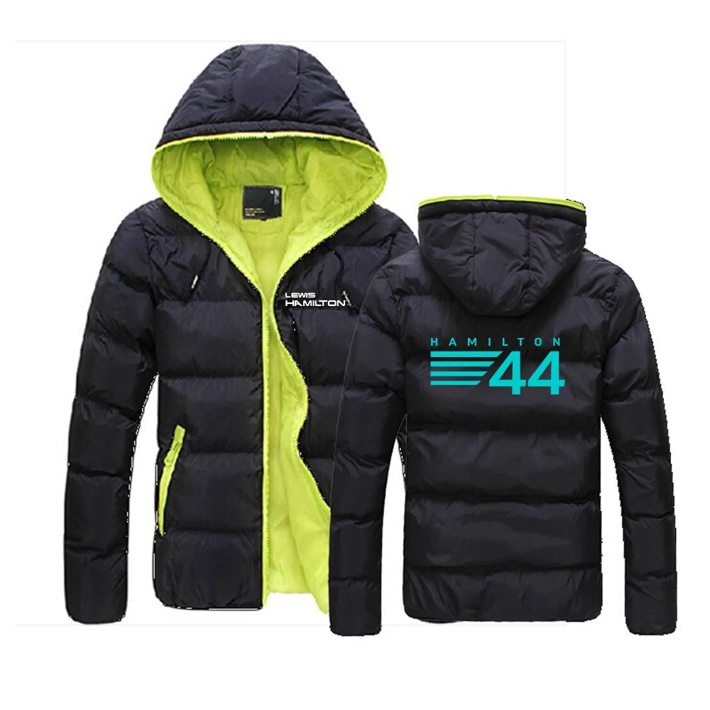 New F1 driver lewis hamilton number 44 men's cotton-padded jacket winter heat thickened fleece knit hoodie sweater zipper windbr