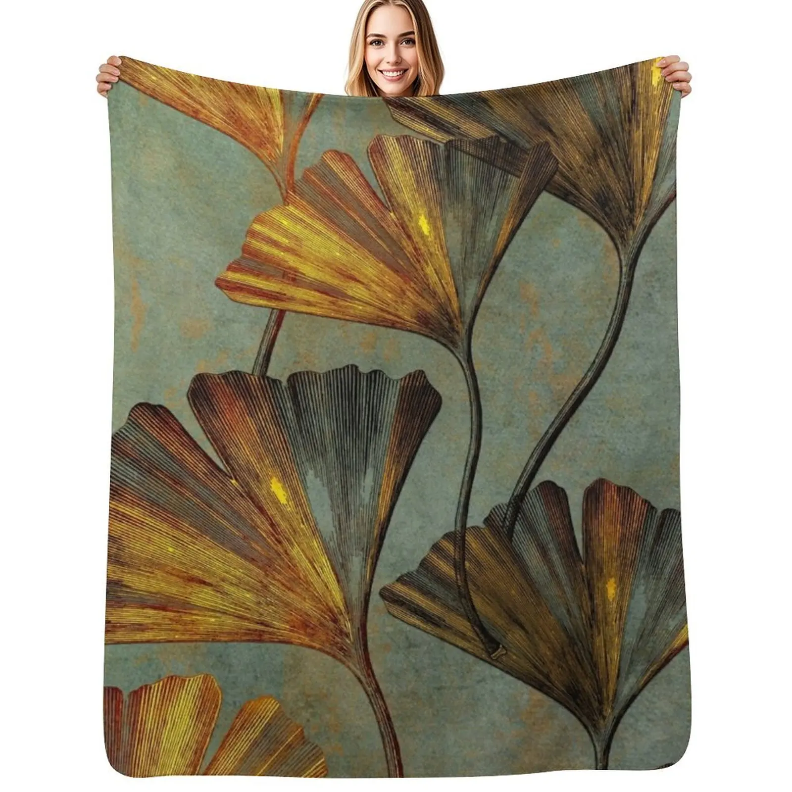 ginko floral decoration #ginko Throw Blanket Stylish Warm Blanket for Living Room Bedroom