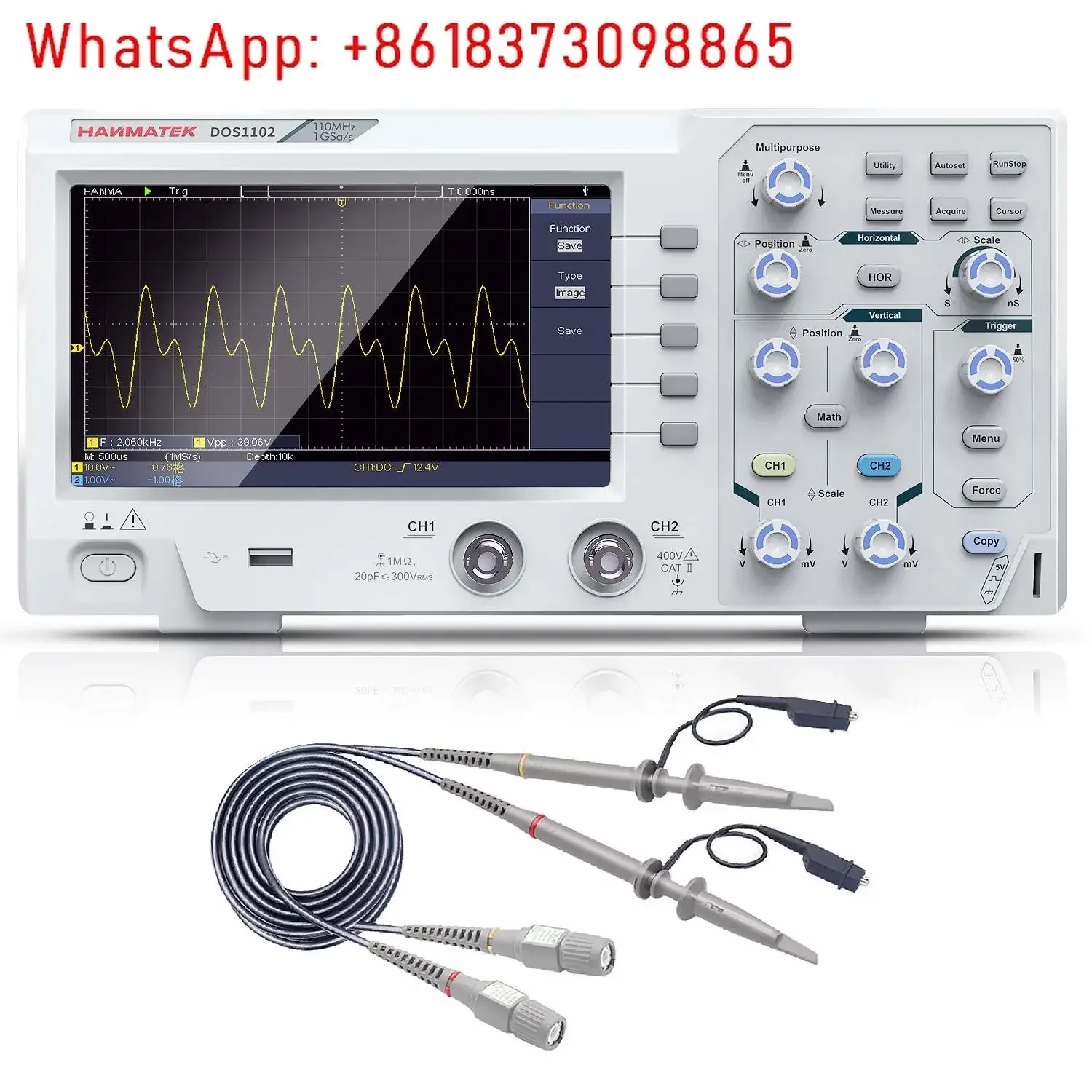 Digital Oscilloscope with 2 Channels and Screen 7 inch / 18 cm, TFT-LCD Display, Portable Prof