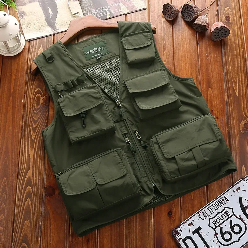 Large 7XL Summer New Mesh Multi Pocket Men's Sleeveless Zipper Pocket Outdoor Journalist Photography Fishing Vest Vest Vest