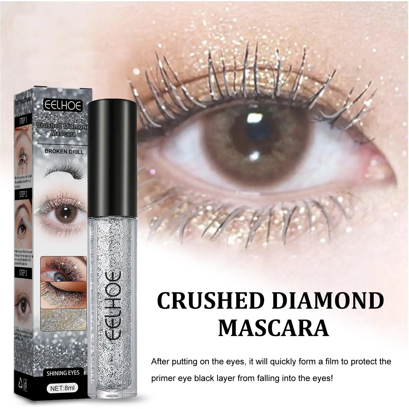 Shining Glitter Mascara Lengthening Waterproof Thickening Professional for Parties