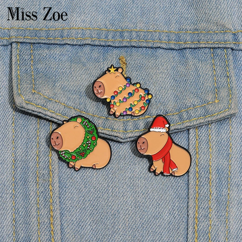 Cute Capybara Enamel Pins Custom Halloween Christmas Tree Brooches Lapel Badges Clothes Animal Jewelry Gift for Kids Friends
