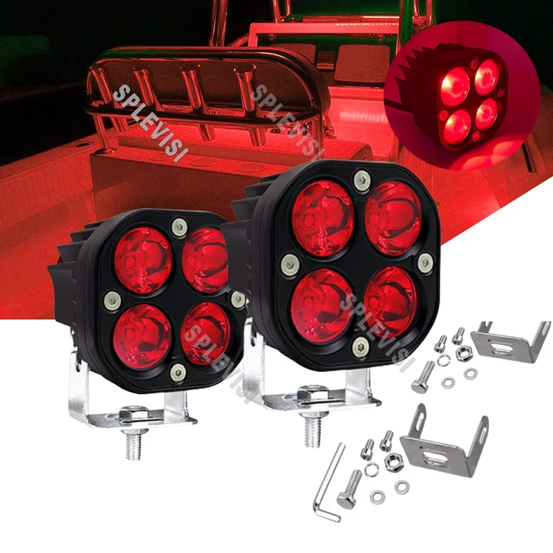 

2x 12V Red Pontoon Boat Docking Headlights, Marine Led Light for Kayak Bass Fishing Boat Spreader Light,T-top,Deck,Driving Light