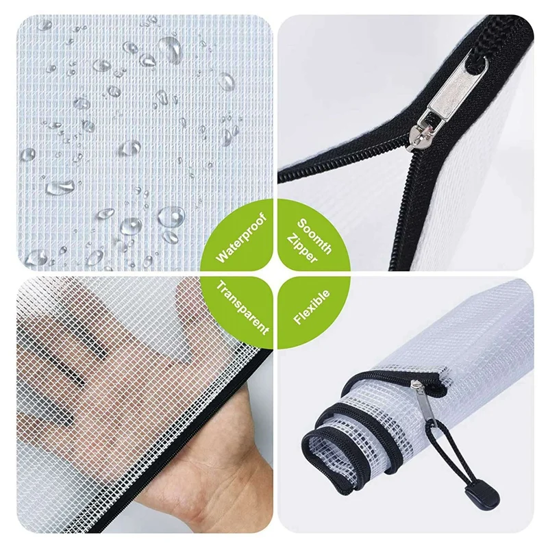 12PCS A3 Folder, Information Zipper Bag Plastic Wallet Mesh File Bag Zipper Bag Zipper Wallet