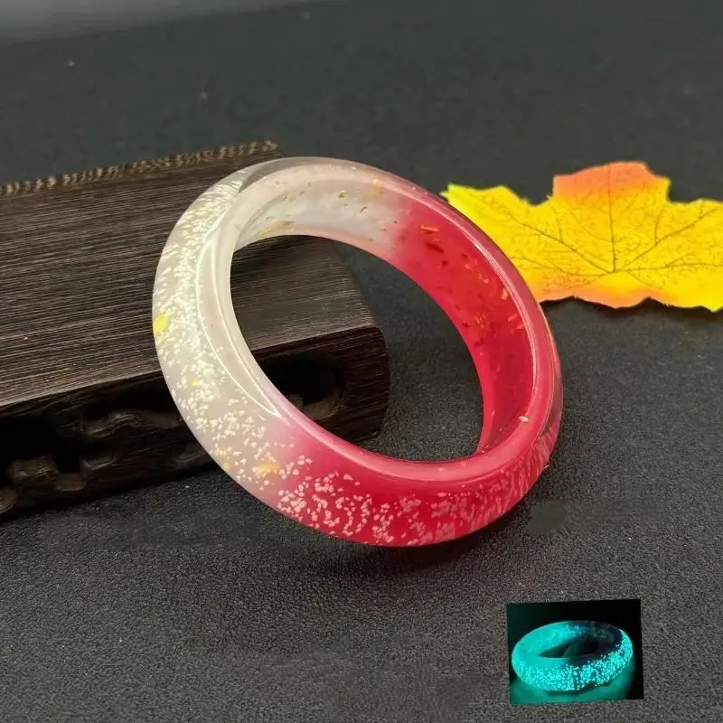 Luminous Glitter Foil Resin Bangle Temperature Sensitive Color Changing Stylish Jewelry for Women Dating Party Wear
