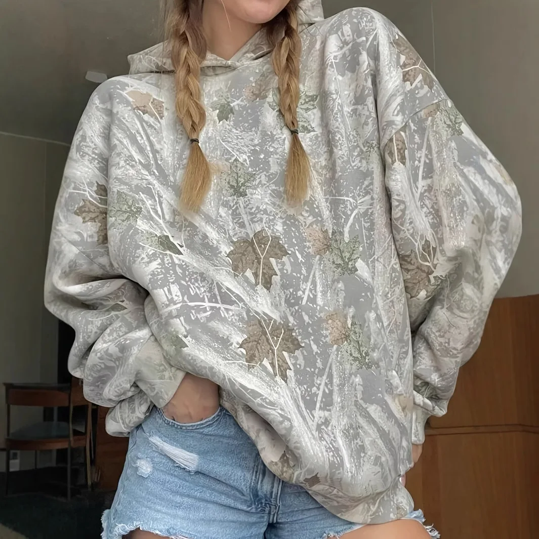 Felpa con cappuccio a maniche lunghe casual stampata di nuova moda da donna autunnale per felpa comoda allentata e versatile da donna